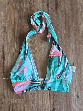 Nwot Anne Cole Green Tropical Halter Swim Top Size Xs